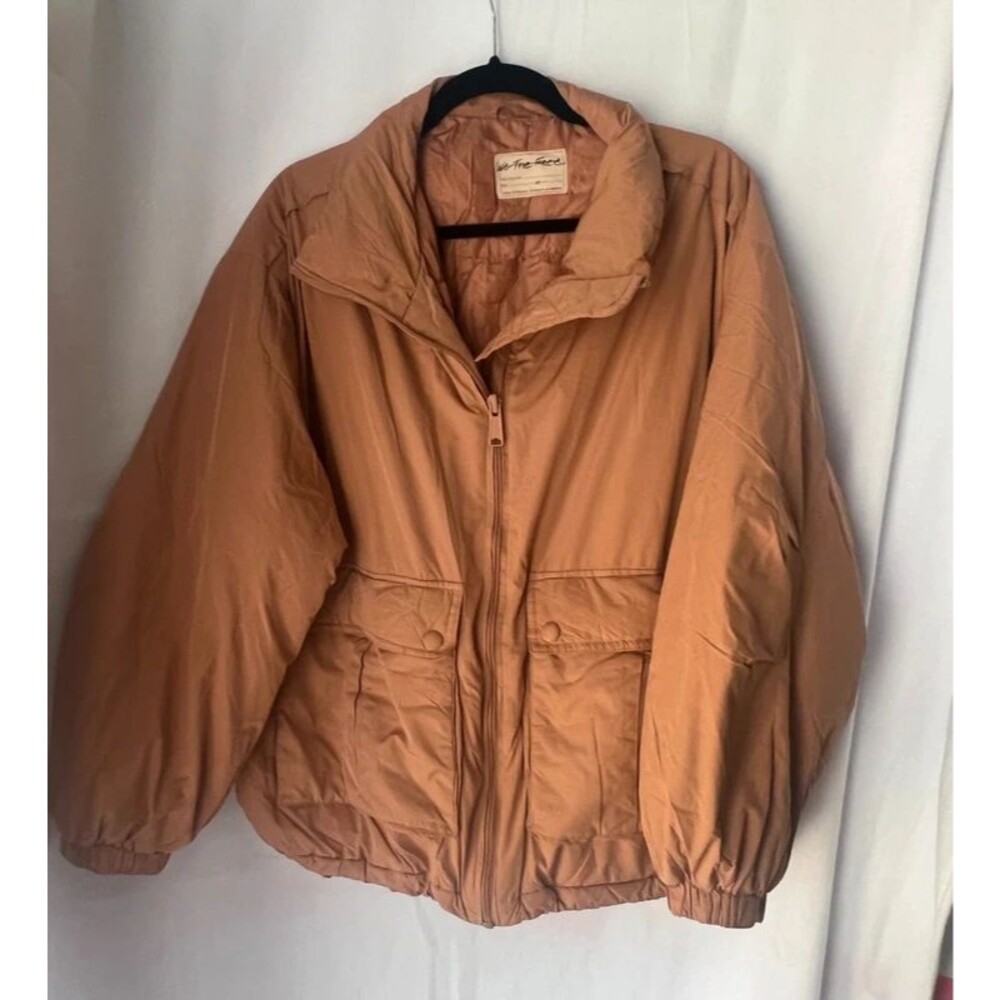 We The Free by Free People Tan Puffer Jacket Oversized Zip Up Size M